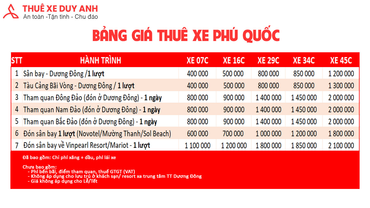Thuê xe Phú Quốc giá rẻ năm 2022 | Xe 7, 16, 29, 34, 45 chỗ 5 Bảng giá thuê xe Phú Quốc