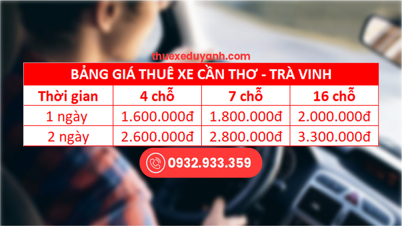 Bảng giá thuê xe Cần Thơ đi Trà Vinh